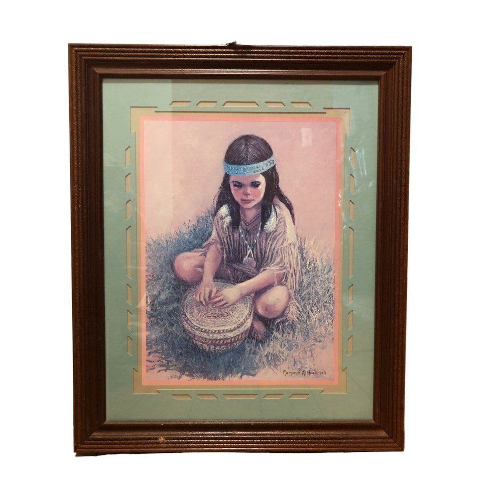 Native American Girl by Marjorie May Anderson Art Print Framed Vintage